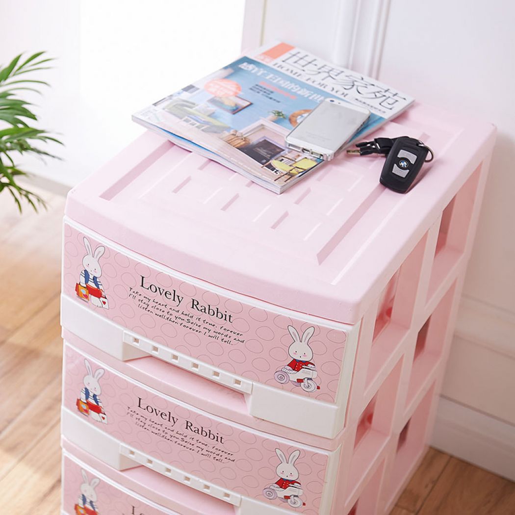 1 Pink Lovely Rabbit Plastic Drawer Storage in Pakistan